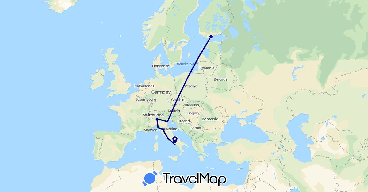 TravelMap itinerary: driving in Finland, Italy (Europe)